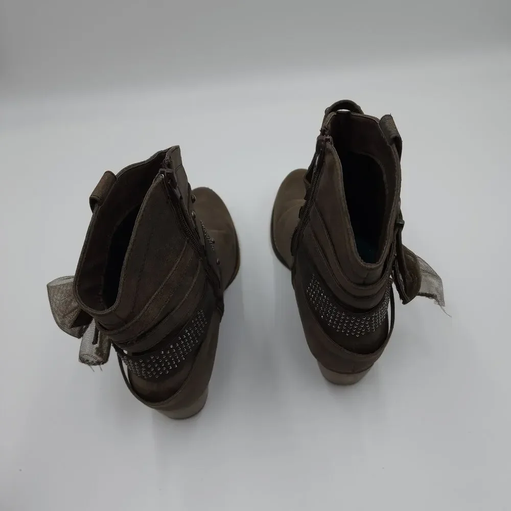 HOT TOMATO RANGER Strappy Embellished Ankle Boots in Brown Size 9.5